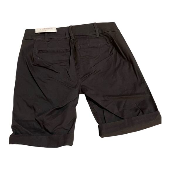 LOFT Womens Bermuda Roll Shorts Size 00P Black Flat Front Mid Rise Zip Fly NWT - Picture 2 of 9
